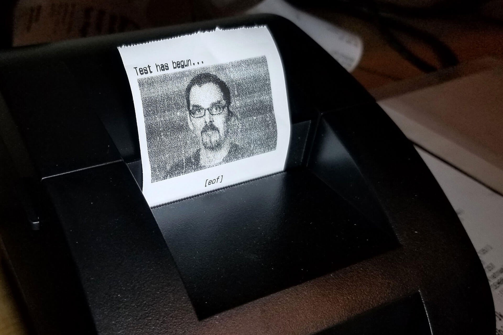Photo portrait printed on receipt paper